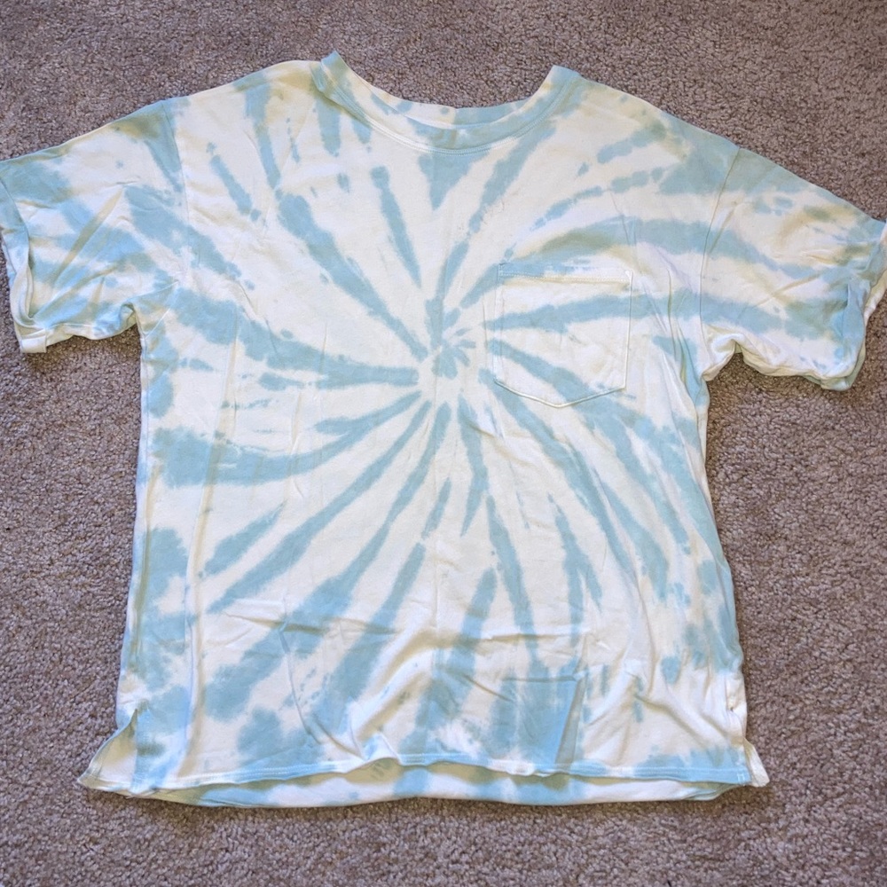 white and baby blue tie dye T-shirt. American Eagle, size: medium